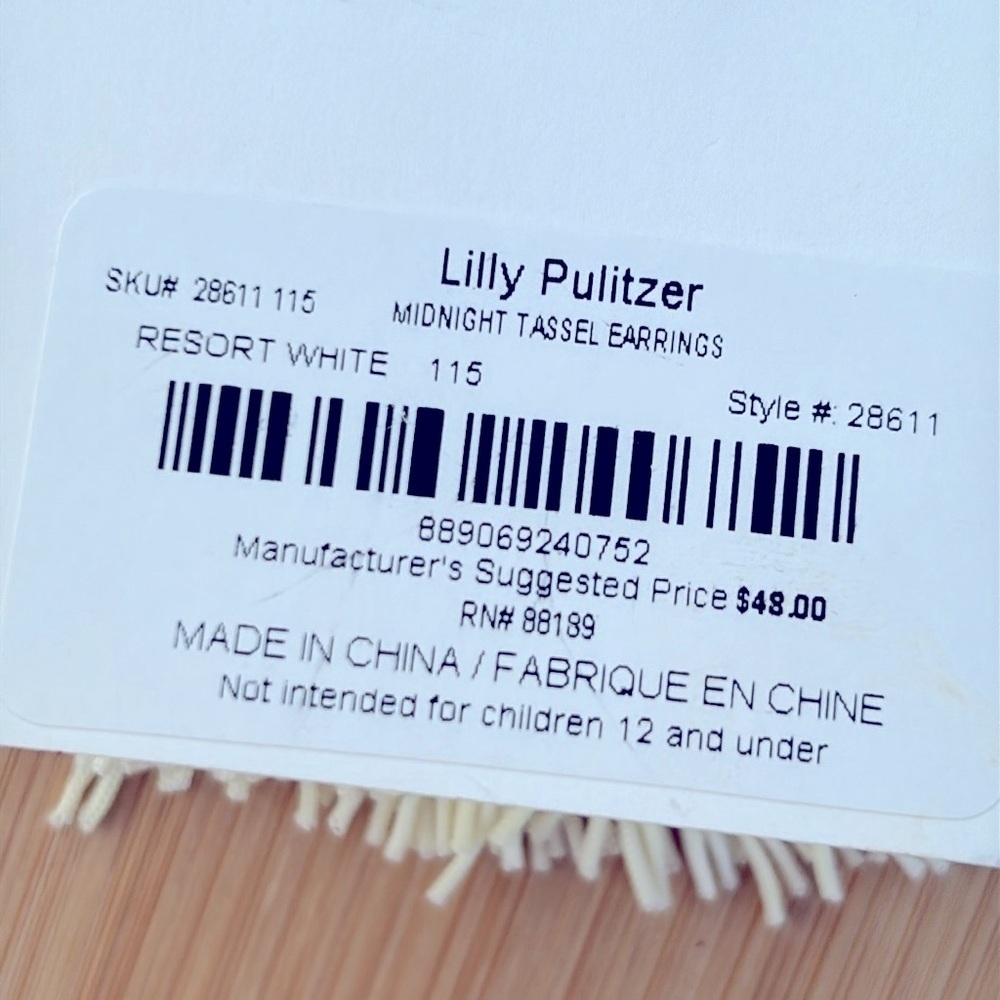 Brand New Lilly Pulitzer Resort White Tassel Earrings Gold Tone Rhinestone Drop - Picture 10 of 12